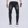 Men Biker Jeans Ripped Distressed Patch Motorcycle Skinny Pencil Jeans Men's Trousers Stylish Male Holes Casual Denim Pants