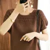 Tshirt womens summer round neck sweater casual top loose solid color pullover large size cotton short slee 240409