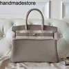 Leather Bk Handbag Designer Hand Sewn Wax Thread Handmade Platinum Womens Bag in 30cm Togo Cowhide Turtle Dove Grey