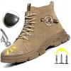 Boots Suede Leather Men Safety Shoes Steel Toe Work Shoes Male Puncture Proof Work Safety Boots Antispark Welder Shoes High Top Shoes