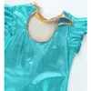 Sahne Giyim Kızlar Bale Elbise Jimnastik Sden Cadılar Bayramı Şovmen Kısa Çarşamba Sleeves Metalik Işıltılı Sequins Anahtar Deliği Arka Seyrekler