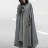 Medieval Style Winter Woman Cloak zagęszczony ciepły wiatroodporne wydłużone otwory rękawa z kapturem Ponchos Długie szal