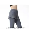 Ll mulheres ioga leggings curtos falsos duas peças conjunto de moletom de moletom de calça de ginástica de ginástica respirável e respirável Treinando calças justas