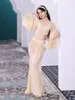 Stage Wear Oriental Belly Dance Kirts For Women Mesh Pearl Sleeves Dress 2sts Costumes Set Practice Outfit Suits
