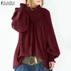 Zanzea Femmes Vintage Casual Office Shirt Solise Chemise Automne Puff Sleeve Blouse Femme Vêtements Plain Ruffles Work Blusa 240327