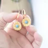 Dangle Earrings Ancient Gold Craft Court Style Vintage Inlaid Turquoise For Women Hanfu Jewelry Round Fresh Daisies Eardrop