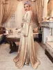 Ciynsia A-Line Satin Langarm Nigeria Marokkanische Kaftanabendkleider Abendkleider Champagner Muslim formelle Partykleider Frauen