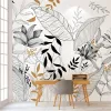 Decorações de parede de papel de parede da floresta tropical preto e branco