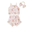 Kleidung Sets Baby Girls Sommer Shorts ärmellose Blumen Schmetterling Print Camisole Ruffle Stirnband 3 Stück für 0-24 Monate