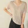 Kvinnor Thin Vneck Shortsleeved Tshirts Summer Simple Cotton and Linen Wind Loose Solid Color Slim Bottoming Tops 240409