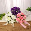 Dekorative Blumen Braut Brautjungfer Hochzeit Bouquet Weiße Seidenrosen Künstliche Braut Boutonniere Stifte Mariage Accessoires