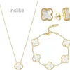 Never Fade Jewelry Sets Pendant Fashion Earring Bracelet Necklace Four Leaf Clover Lucky Set Wedding Women Bridal Jewelry Sets