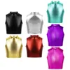 Stage Wear Kids Girls Metallic Dance Tank Sleeveless Turtleneck Crop Tops For Ballet Performance Workout