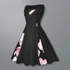 Casual Dresses Loose Hem Dress Elegant Floral Print A-Line Midi med Retro Patchwork-knappdekor för kvinnors promfest Evening Events
