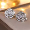 Backs Earrings Female White Zircon Stone Flower Clip Charm Silver Color Wedding Jewelry For Women