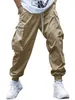 Múltiplos bolsos homens calças de trabalho solto de trabalho vintage de traço sólido de tração de gola em cintura calças casuais de gaiola com calça de rua para uso ao ar livre, por favor