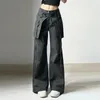 Women's Pants Y2K Long Mid Waist Women Loose Cargo Pant Comfortable Black Solid Color Vintage Relaxed Fit Drawstring With Large Pockets