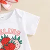 衣料品セット生まれの幼児の女の赤ちゃんの夏の服の服を着たベリーの良い半袖ロンパーストロベリー格子縞のショートパンツヘッドバンド