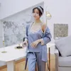 Home Kleding Big Size Dames Deep V-hals Pyjama Set Bathrobe Nighties Sexy Women Sleepwear Dragen Red Autumn Nightwear Blue Pink Gray