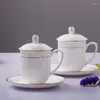 Kubki jingdezhen ceramiczna herbata z pokrywką ręcznie malowaną złoto proste kości China Set biurowe spotkanie