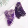 Natural Amethyst Gua Sha Massage Tool Beauty Skincare V Shape Facial Guasha Tools for Scraping Massage Face Neck Chin SPA Acupuncture Therapy