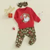 Ensembles de vêtements 2pcs Baby Girls Christmas Tenue de Noël à manches longues Coure Santa / Gingerbread Man Imprime Sweat avec pantalon Bandin