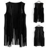 Women's Vests Vintage Faux Suede Ethnic Sleeveless Jacket Long Fringe 70s Hippie Cardigan Disco Prom Party Vest