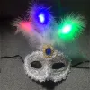 Venetian Venice Glowing Feather LED Masker Woman Fancy Dance Party Eye Mask Carnival Halloween Masquerade Cosplay Costume