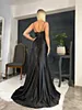 Sexy Thigh Split Black Evening Dresses For Women Long Spaghetti Straps Lace Appliques Beaded Special Occasion Formal Gowns Aso Ebi Second Reception Dress CL3473