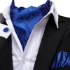 Hitie Silk Mens Ascot Tie Hanky ​​Cufflinks Set Navy Royal Blue Jacquard Floral Paisley Cravat för manliga bröllop Business Events240409