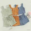 Kleidungssets Kleinkind Kinder Baby Girls Sommer-Outfit 2pcs Set Feste Farbknopf Weste + Rippen Drstring Shorts 6m-4t