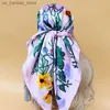 Sjaals 2023 Luxe zonnebrandcrème Silk Hijab Dames Nieuw 90x90cm Beach Scarves Fashion The Four Seasons Shawls Popular Design Square HeadScarf240409