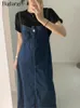 Casual Dresses Denim Spring Summer Sleeveless Slip Dress Women Split Fashion Ruffle Pleated Ladies Korean Style Loose Woman Long