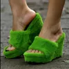 Slippers New Fur Slider Womens Wedge High Heels Fashion Outdoor Full Matching Shoes Slide H240409 7JEB