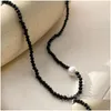 Pendant Necklaces Fashion Jewelry Vintage Temperament Black Glass Beads Necklace For Women Girl Party Gifts Simply Design Accessories Ot0Ez