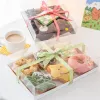 Stobag 5pcs/lotドーナツデザートパッケージ透明なボックス結婚式の誕生日ベビーシャワーケーキパフはギフト装飾を好む
