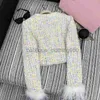 Designer Women's Jackets Coats 24 Year Early Spring New Style Temperament Water Diamond Woven Round Neck Cuff White Ostrich Hair Short Coat Luxury woman clothing