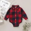 0-12 maanden Geboren babyjongens Bodysuit Plaid Print Lange mouw Turn Down Collar Shirt Gentleman Jumpsuit Romper 240409