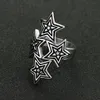 Anel de pentagrama de ouro 14k exclusivo para homens e mulheres quatro estrelas conectadas anel de bicicleta de hip hop punk de hip hop