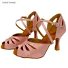 Dansschoenen aangepast Latin salsa vrouwen roze satijn ysheyomic balroom suede indoor en buiten