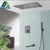 Rozin Matte Black Thermostatic Shower Robinet dissimulé Cacheté Installation de robinets de salle de bain Plafond Plume Big Size Head Shower Mixer Tap