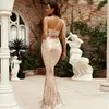 Casual Dresses Sexiga kvinnor Elegant One Shoulder Spaghetti Strap Backless Gold Sequined Cocktail Party Wedding Prom Evening Long Dress Ladies