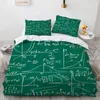 Beddengoed sets functie dekbedovertrek set wit groen zwart thema bedden voor tieners jongens meisjes man print wiskundige problemen zachte microfiber