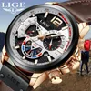 Montre-bracelets 2024 Lige Fashion Mens Watches Top Leather Watch For Men Sport Chronograph Militar