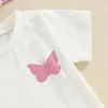 Kleidungssets 3PCS Baby Girls Shorts Set Kurzarm Schmetterlingsdruck T-Shirt Blumenstirnband Sommer-Outfit Kinder