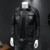 Men's Casual PU Leather Jacket, Slim Fitting Motorcycle Jacket, Korean Version, Lapel, 5XL, Autumn and Winter