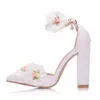 Elbise Ayakkabı Kristal Kraliçe Dantel Çiçek Kadınlar Standart Strappy Pompalar Seksi Yüksek Kalın Topuklu Düğün Düğün H240409 OQIZ