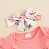 Clothing Sets Baby Girl Born Outfit Short Sleeve Ribbed Romper Vintage Floral Shorts Headband Set Summer Clothes