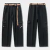 Pantalon masculin pantalon lâche cargo vintage avec taille élastique multiples poches avec décor de sangle douce respirante pour haut