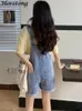 Horetongletter Flower Borduurwerk Denim shorts voor vrouwen losse rompers dunne brede been broekcasual zomer jumpsuit Korean Fashio 240409